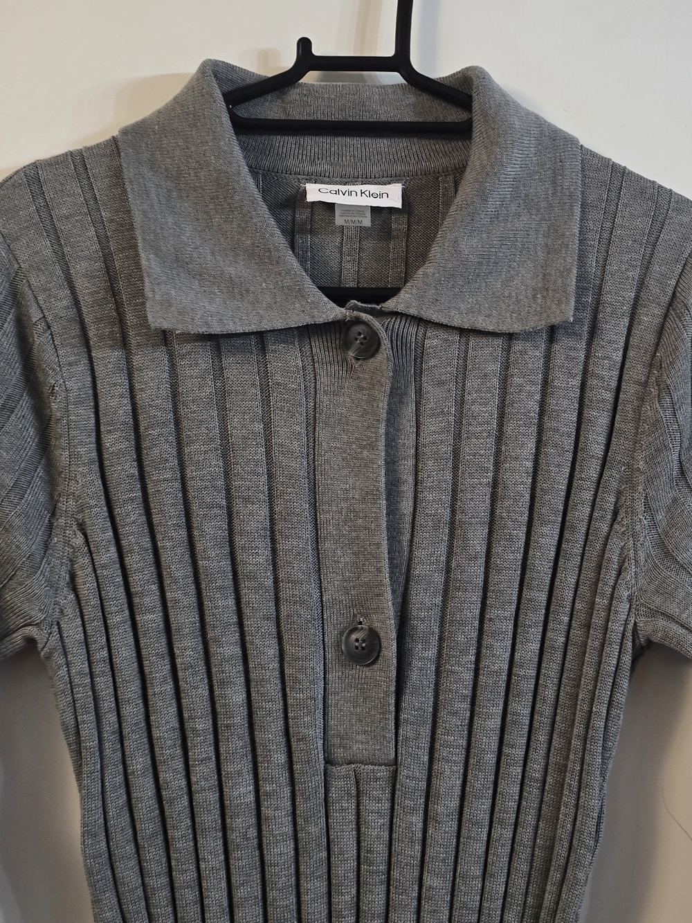 Calvin KLEIN Women's Ribbed Knit Belted Dress - Gray Sz M
